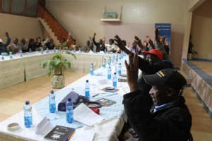 Photo taken at a Public Legal Education Seminar for Community Leaders on the 160 Girls Project in Maua, where the members of the group pledged to raise awareness on girls’ rights in their respective communities. 