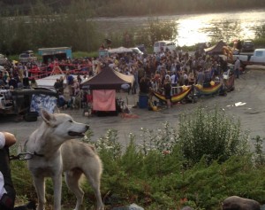 Watching the Dawson City League of Lady Wrestlers "North End Knockout" by the Yukon River. It was still sunny at 11:30 PM!